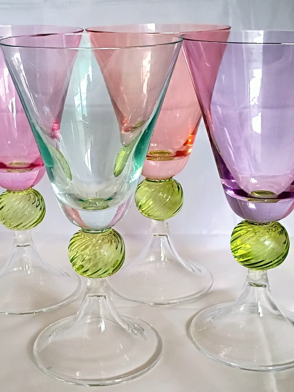 Set Of 4 SOUTHERN LIVING Ball Stem Water SOC3 Goblets: Purple Coral Aqua Rose